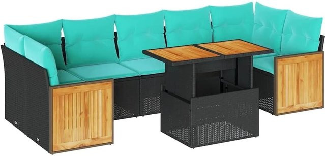 vidaXL 10-teilige Garten-Sofagarnitur mit Kissen aus Poly-Rattan und Akazienholz in Schwarz - Bild 1