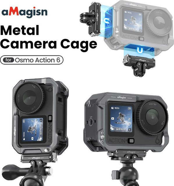 aMagisn Metall-Kamerakäfig mit Schnellwechselbasis für DJI Osmo Action 6 zum Schutz deiner Kamera - Bild 1
