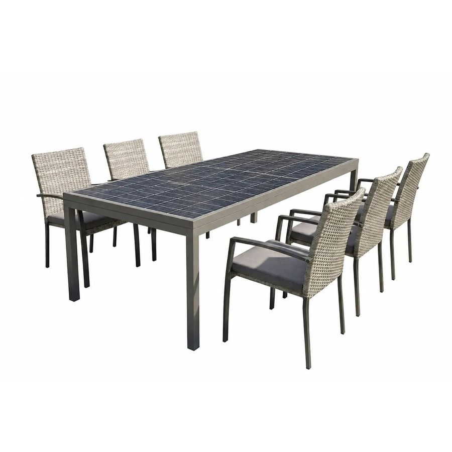 Jet-Line Gartenset aus Polyrattan in Grau mit Solartisch 450 W Modul, 800 W Wechselrichter und 6 Stühlen - Bild 2