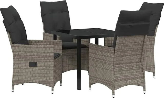 vidaXL Garten Essgruppe aus Poly-Rattan mit 5 Teilen in Grau inklusive Kissen und Sicherheitsglas - Bild 1