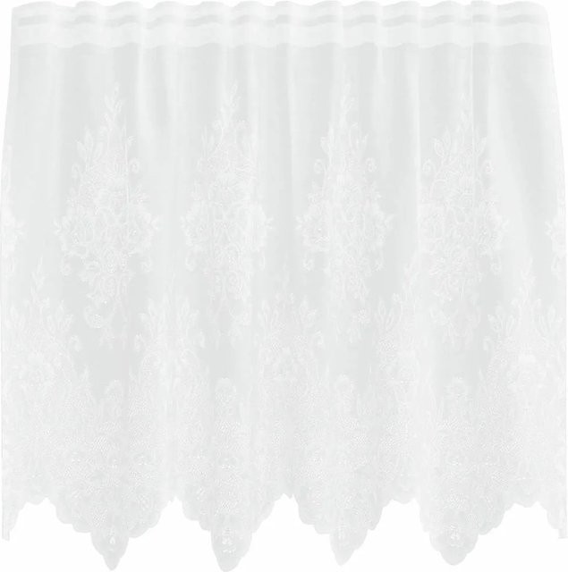 vidaXL Spitzenvorhang Weiß mit floralem Muster aus Polyester, Breite: 150 cm, Höhe: 80 cm - Bild 1