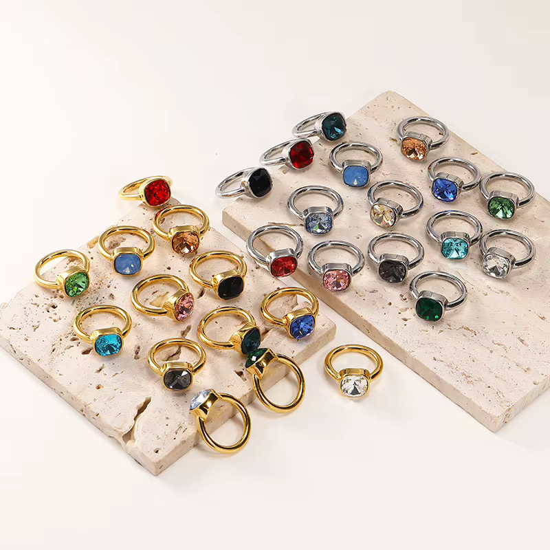 amofa Ring Edelstahl, Vintage, Bunt, Zirkonia, Kristall, Damen - Bild 2