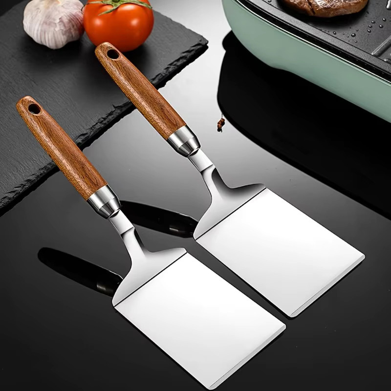 Edelstahl-Schaufel mit Holzgriff in Silber für Grillen und Kochen - Bild 2