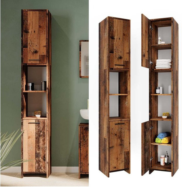 Vicco Badschrank Kiko Old Style in Eiche Rustikal, B/T/H: 30 x 30 x 190 cm - Bild 1