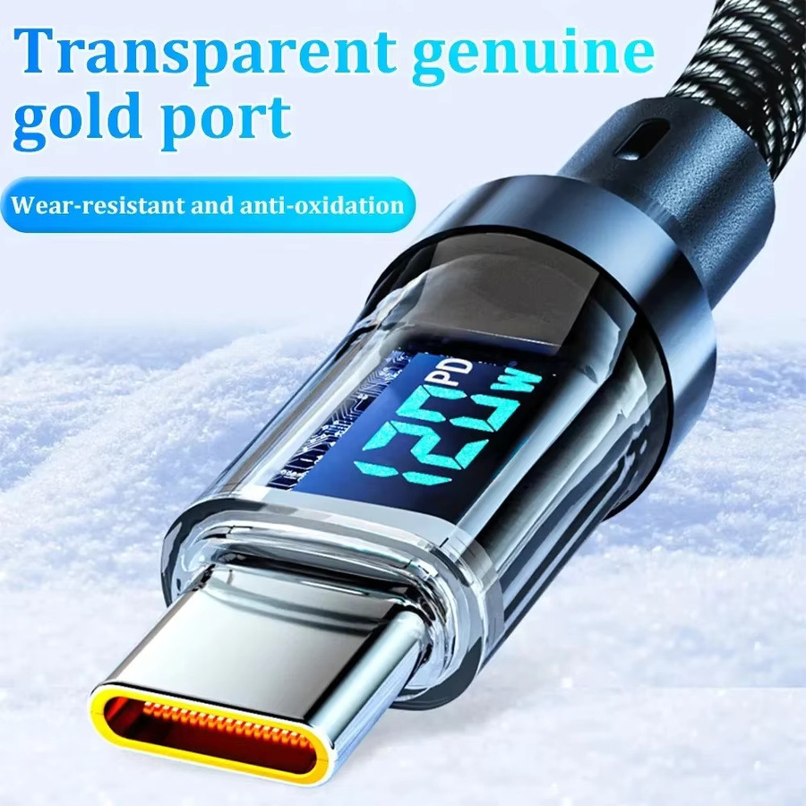 USB C auf Typ C Schnellladekabel 120 W 6 A mit LED-Digitalanzeige und geflochtenem Nylon, PD und QC3.0 kompatibel - Bild 2