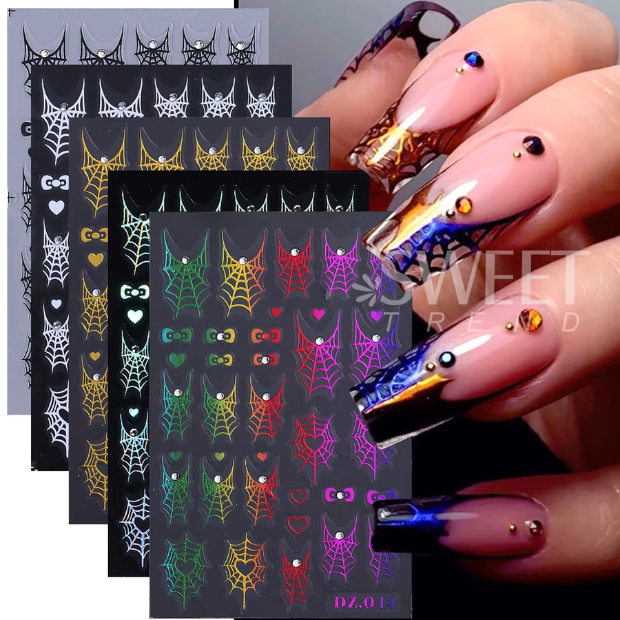 SWEET TREND Nagelaufkleber, 5 Stück, Metallic, Halloween Spinnennetz - Bild 2