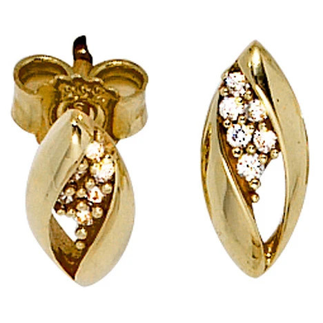 Colfem Ohrstecker oval, 333 Gelbgold, bicolor, Zirkonia, Unisex - Bild 1