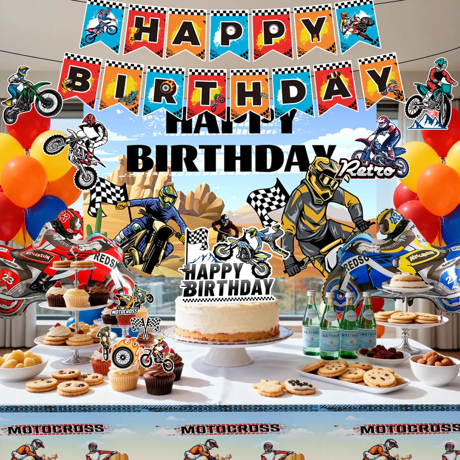 Potdemiel Motocross Geburtstag Party Dekorationsset mit 102 Teilen, Motocross Party Zubehör für Kinder in Mehrfarbig - Bild 5