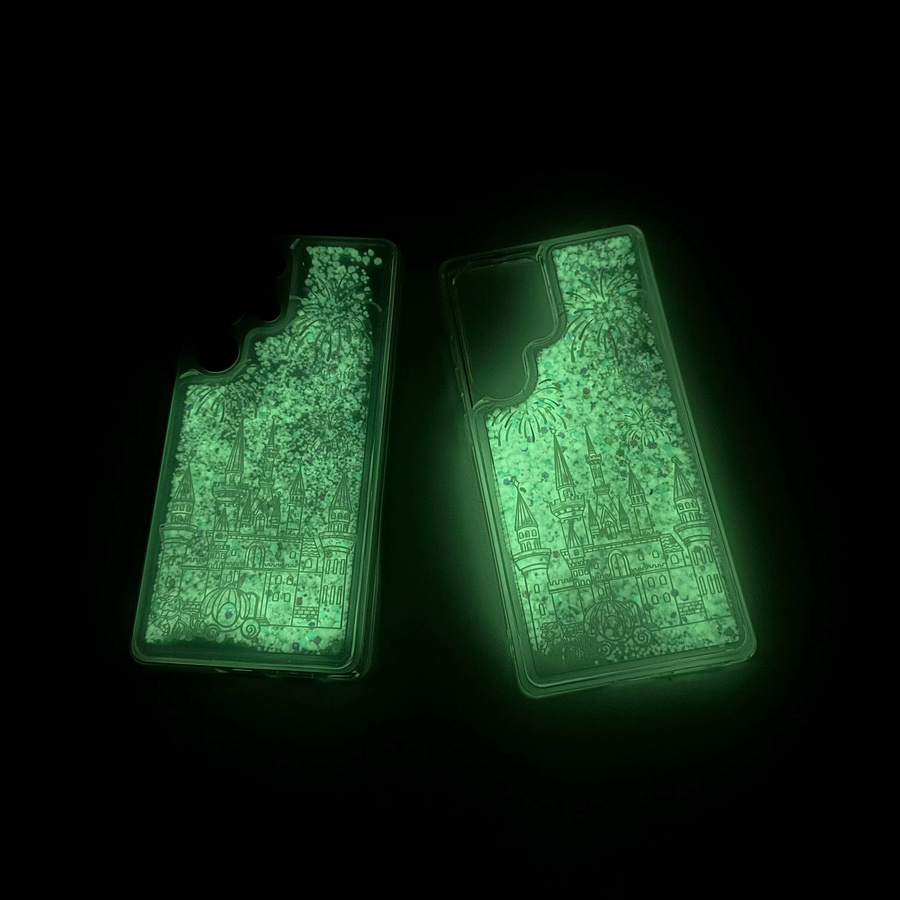 Transparente Silikonhülle mit Glitzer Cartoon Schloss und Nachtleuchteffekt für Samsung Galaxy S22 S23 S24 S25 Ultra Plus, Farbe: Transparent/Weiß - Bild 2