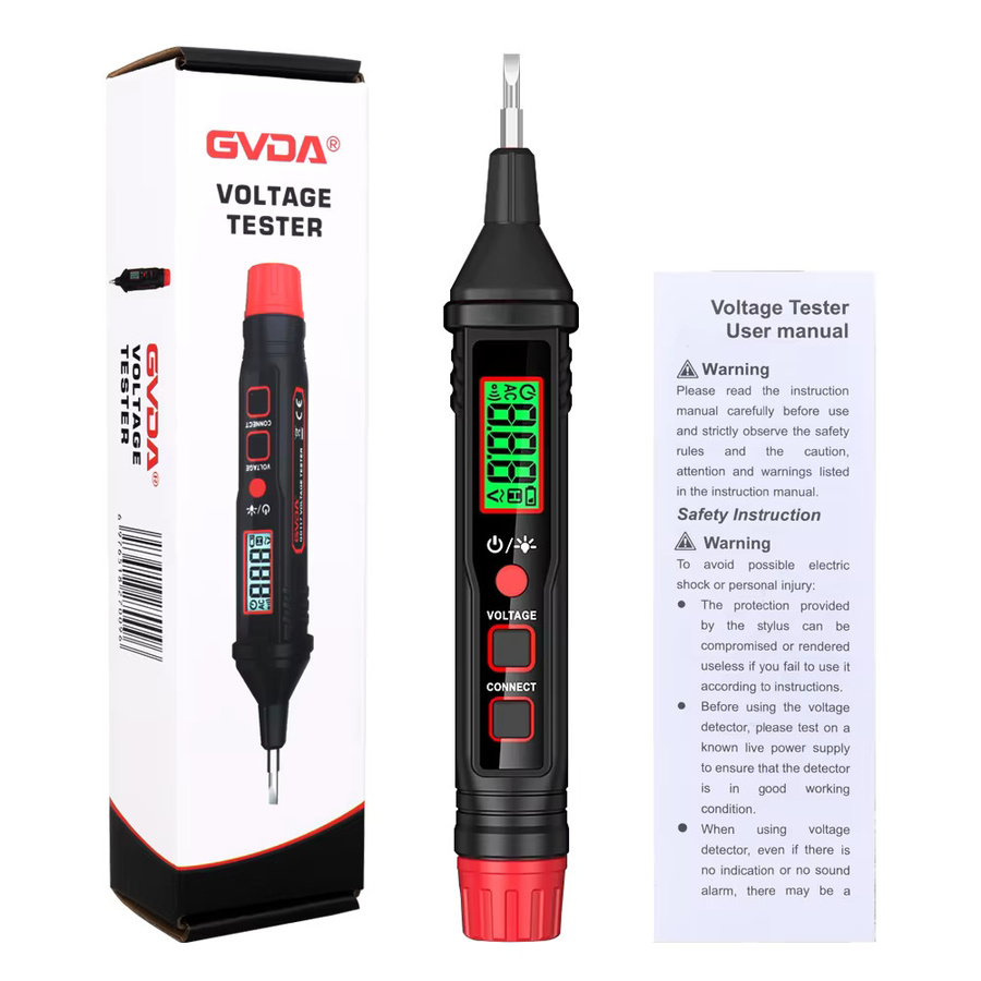 GVDA Berührungsloser Wechselspannungsdetektor Elektrischer Messstift 12–300 V mit Display und Hintergrundbeleuchtung in Schwarz - Bild 5