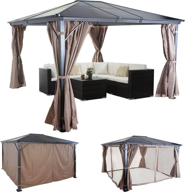 Hardtop Pergola MCW-C74 Garten Pavillon mit Kunststoff-Dach, Seitenwand und Moskitonetz aus Aluminium B x T: 3 x 3,6 m - Bild 1