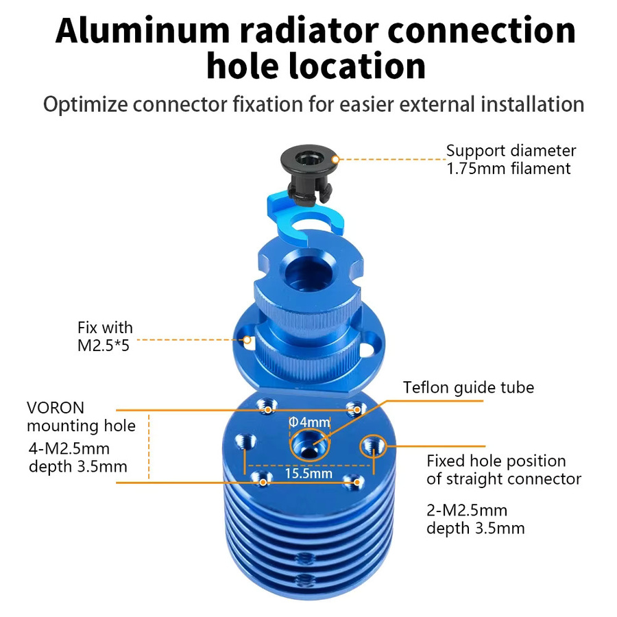 Sirol Upgrade V6 Hotend Kit für Creality Ender 3, Ender 3 PRO, Ender 3 V2, CR10, VORON 2.4 und Prusa in Blau - Bild 2