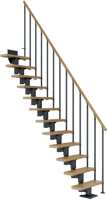 Dolle Mittelholmtreppe Dublin Gerade aus Eiche in Anthrazit mit 12 Stufen für eine Raumhöhe bis 292 cm, Breite: 65 cm - Bild 1