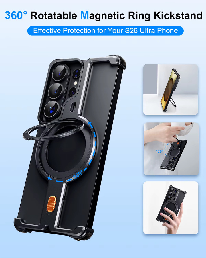 Oatsbasf Schutzhülle für Samsung Galaxy S26 Ultra mit 360 Grad Schutz und drehbarem magnetischem Ständer in Schwarz - Bild 2