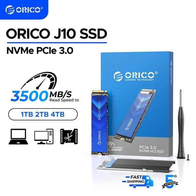 ORICO J10 M.2 NVMe SSD PCIe 3.0 Gen3 x4 internes Solid-State-Laufwerk mit Kühlweste, 1 TB, Blau - Bild 1