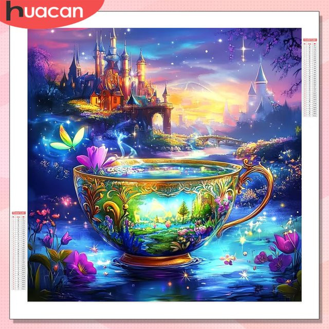 HUACAN Diamant-Mosaik Set Schloss-Landschaft als Strass-Malerei für die Wanddekoration, Mehrfarbig, B/H: 20 x 20 cm - Bild 1