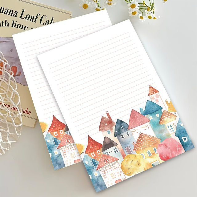Liniertes Schreibpapier B5 Colorful Houses mit 30 Blättern in Mehrfarbig und Weiß - Bild 1
