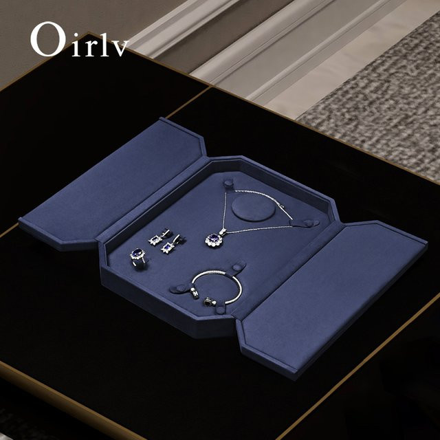 Oirlv Achteckige Schmuckschatulle aus Samt in Blau als Schmuckorganizer für Ringe, Halsketten, Ohrringe und Armbänder - Bild 1