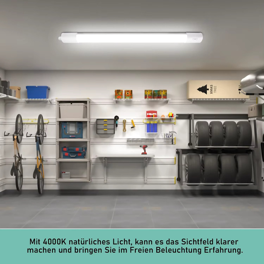 Oraymin LED-Röhre Set 2 Stück, Weiß, 20 W, 2200 lm, mit Bewegungssensor, IP66 wasserdicht, Deckenleuchte für Garage, Keller, Badezimmer und Büro, Länge: 60 cm - Bild 4