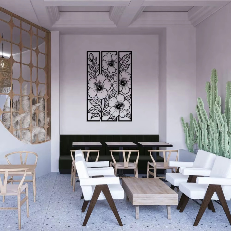 CIFBUY Moderne Metall-Blumen-Wandkunst in Schwarz, Minimalistische Florale Wanddekoration im Rechteckformat - Bild 3