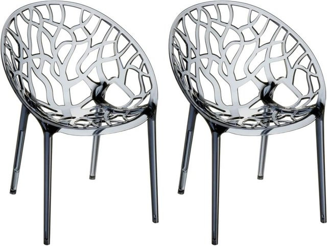 DELUKE 2er Set Stapelstühle DENVER aus Kunststoff in Grau, stapelbare Esszimmerstühle und Gartenstühle, B/T/H: 59 x 60 x 80 cm - Bild 1