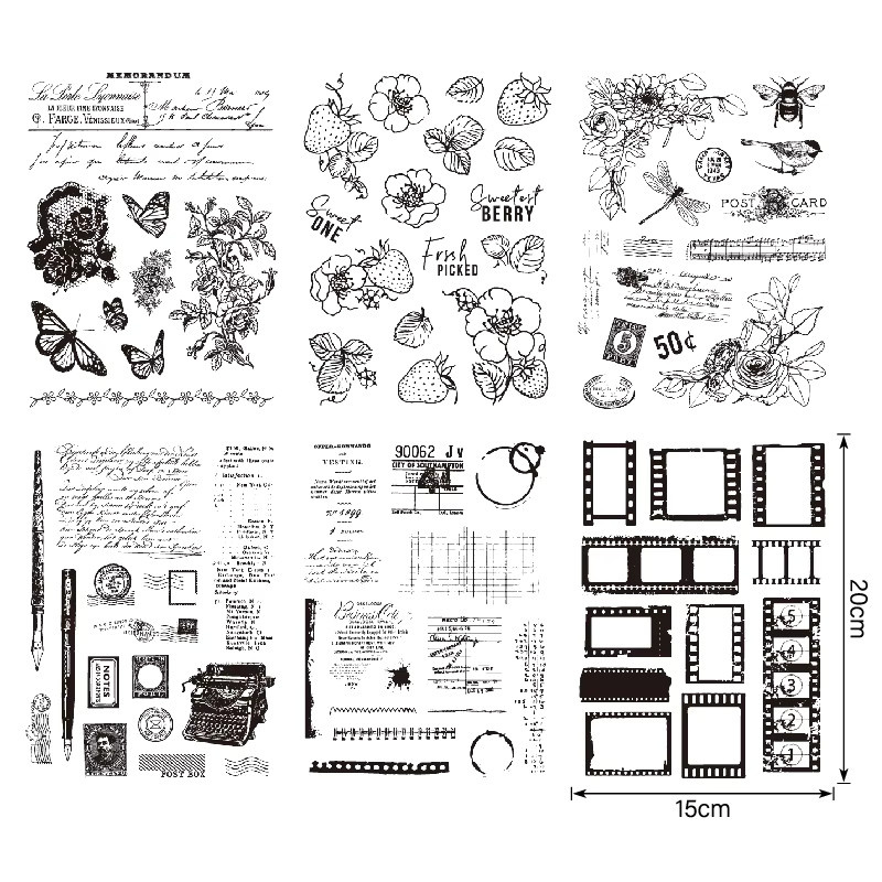 Alinacutle Transparenter Silikonstempel für Papierhandwerk, Wiederverwendbarer Retro-Stempel, B: 20 cm, H: 15 cm - Bild 2