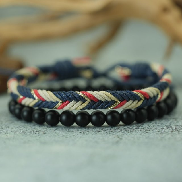 Noter Armband, 2-teilig, bunt, Onyx-Stein, Unisex, geflochten, 6 mm - Bild 1