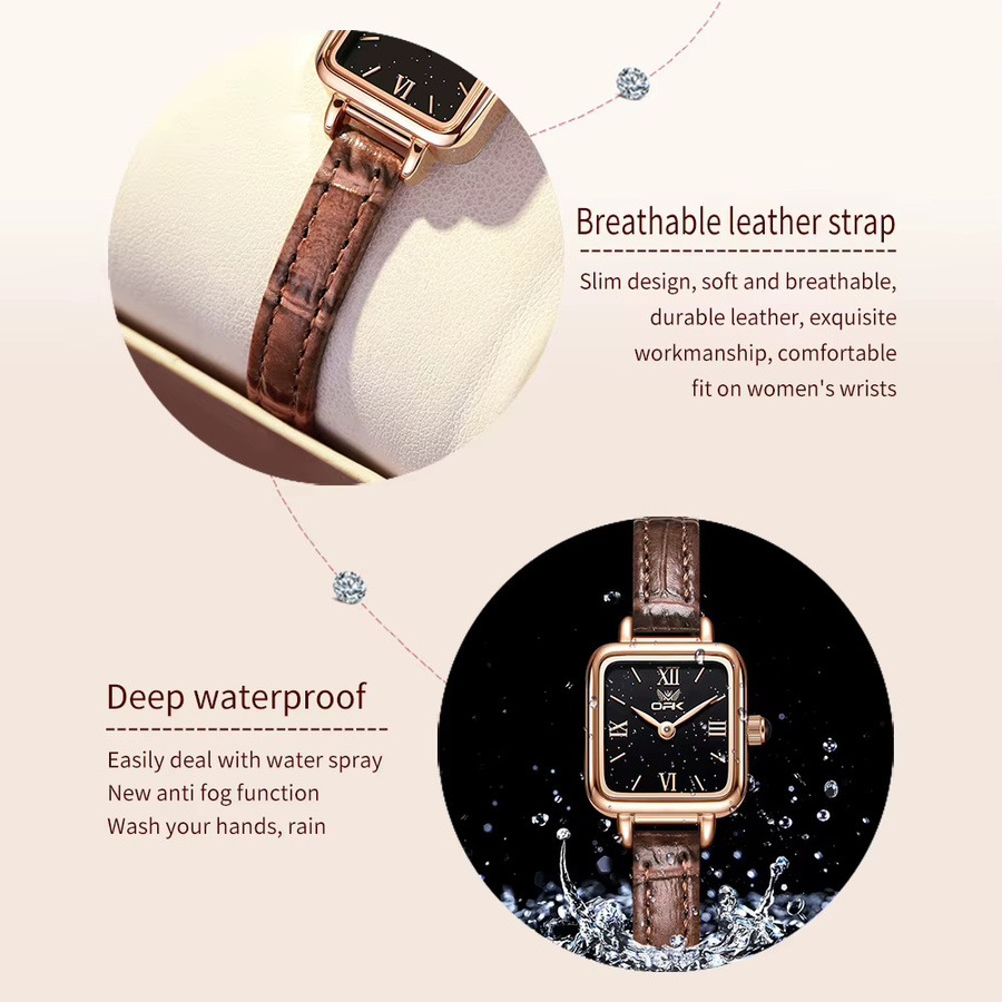 OPK Armbanduhr Quarz, Leder, Eckig, Damen - Bild 5