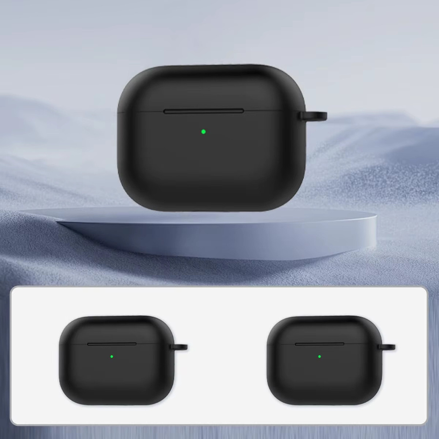 Silikon Schutzhülle für Apple AirPods Pro 3. Generation in Schwarz oder Transparent inklusive Schlüsselanhänger und Reinigungsset - Bild 2