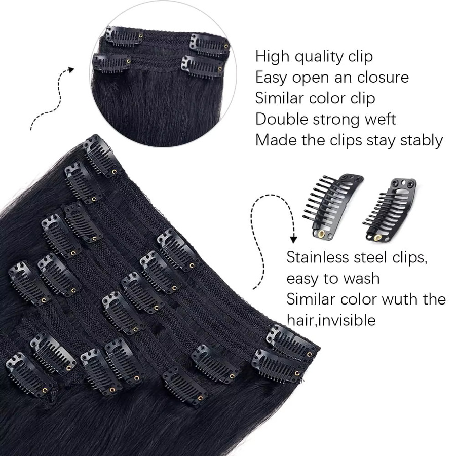 Happy Monday Clip-In-Haarverlängerungen, 100 % Echthaar, Schwarz, 120 g - Bild 3