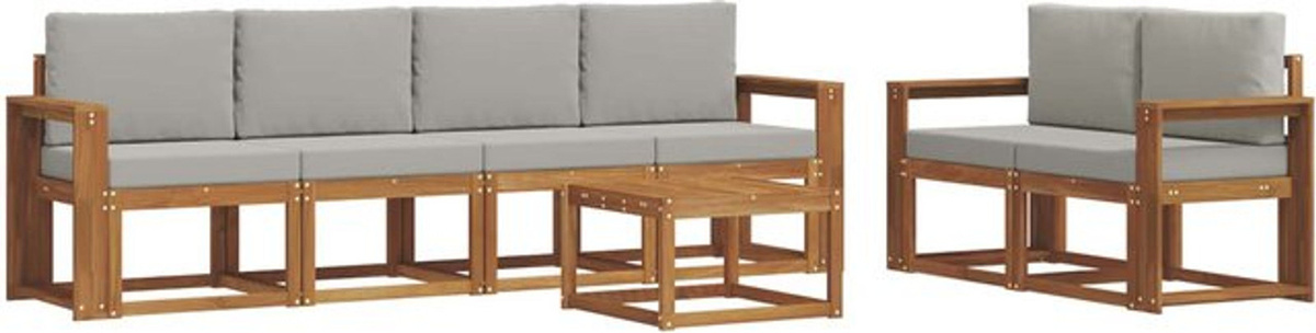 vidaXL Outdoor-Sofagarnitur aus Akazie mit 7-teiligem Set und Kissen in Natur und Hellgrau - Bild 1