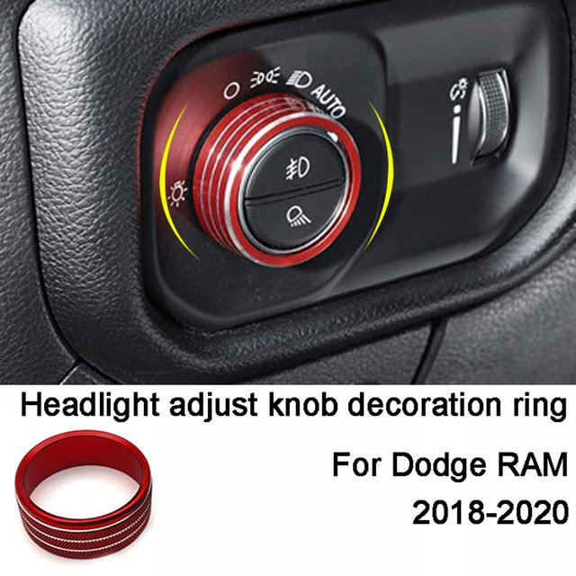 Kosero Scheinwerfer Einstellknopf Dekoration Ring Trim Abdeckung für Dodge RAM 2018-2020 in Rot - Bild 1