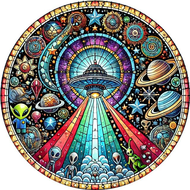 CIFBUY UFO Alien Metall-Wandkunst in bunter Glasoptik, runde Weltraum-Dekoration für dein Zuhause, Breite: 20,32 cm, Höhe: 20,32 cm - Bild 1