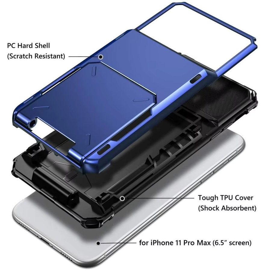 Eurynome Brieftaschen-Hülle für iPhone mit Kartensteckplatz und Hidden Pocket, Armor Hard PC Cover, grau - Bild 5