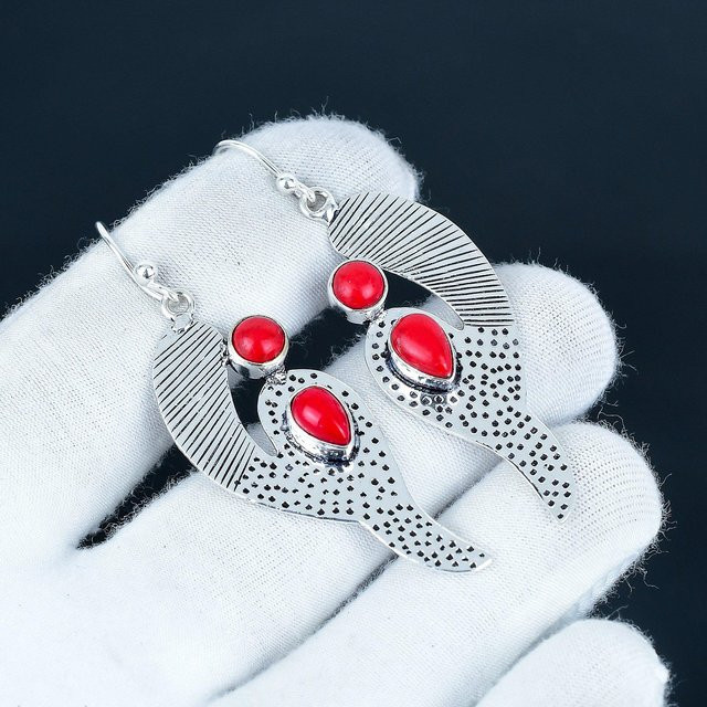 JewelryMart Hängeohrringe 925 Silber, Koralle, Damen, 7 cm - Bild 1