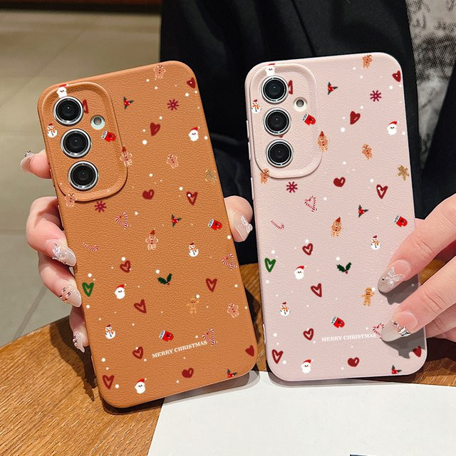 Samsung Handyhülle mit Weihnachtsmuster in Pink für Galaxy S25 S24 S23 S22 Ultra Plus und S21 FE aus TPU mit Lederstruktur - Bild 1