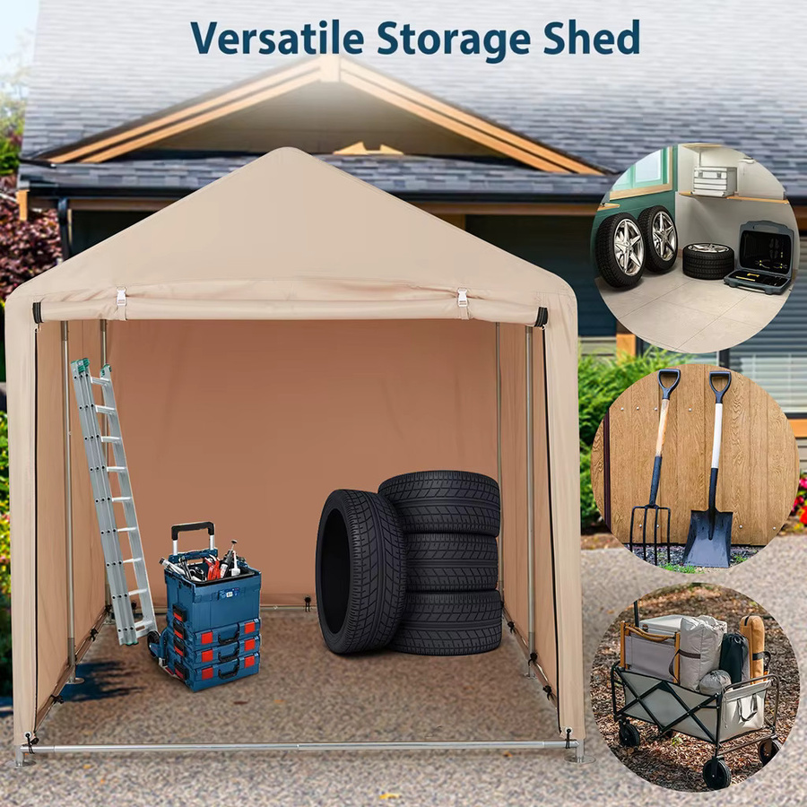 HiMISS Outdoor-Lagerplane als Carport-Unterstand mit Reißverschlusstür, wasserdichtes Garagenzelt in Schwarz, B/T/H: 213 x 183 x 183 cm - Bild 5