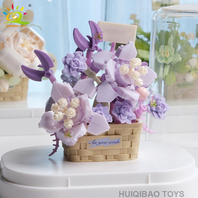 HUIQIBAO Kreatives Puzzle-Blockspielzeug Lila Blockblume im Blumentopf-Design für Erwachsene - Bild 1
