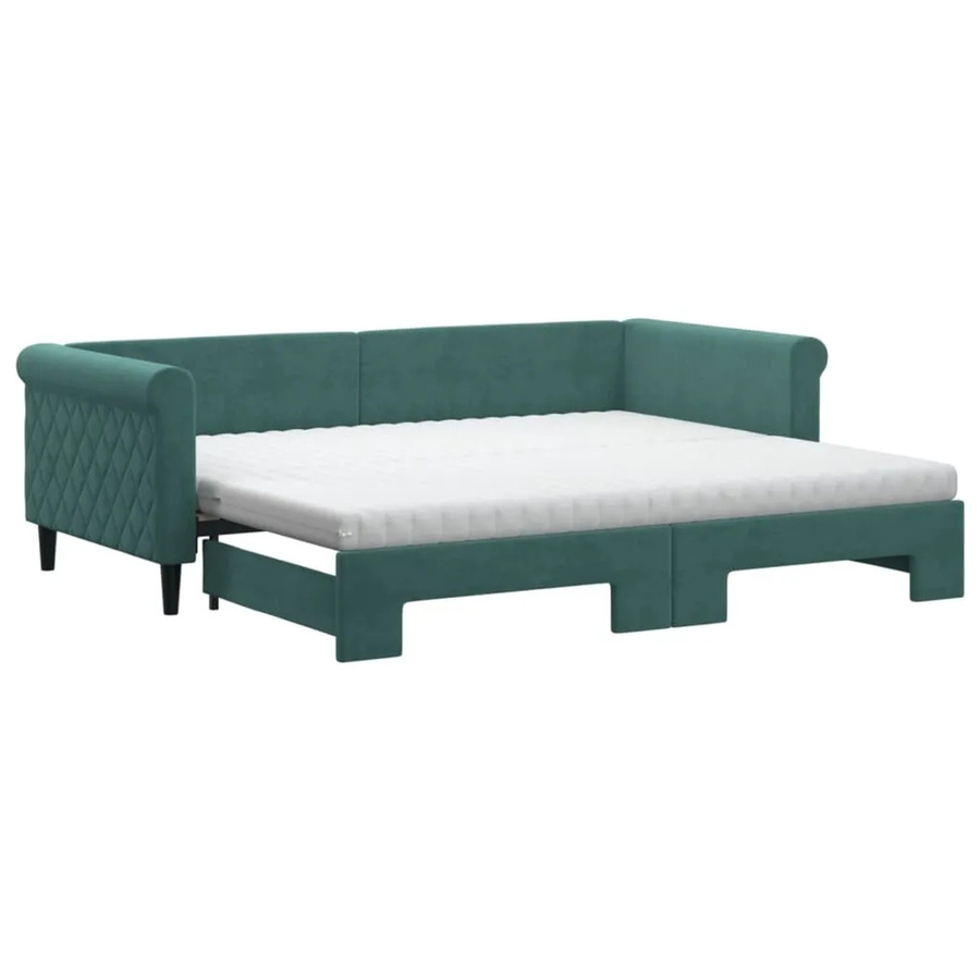 vidaXL Tagesbett ausziehbar mit Matratze in Dunkelgrün aus Samt, B/T/H: 90 x 200 x 68 cm - Bild 2