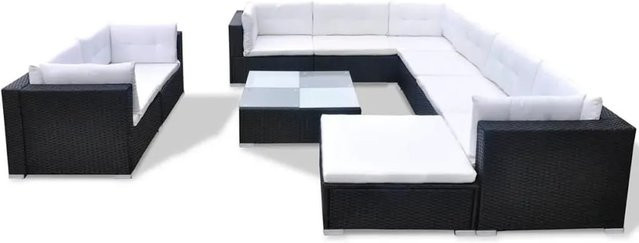 vidaXL 10-tlg Garten-Lounge-Set Modell 5 aus Poly Rattan und Metall in Schwarz mit Auflagen und Ottoman - Bild 1