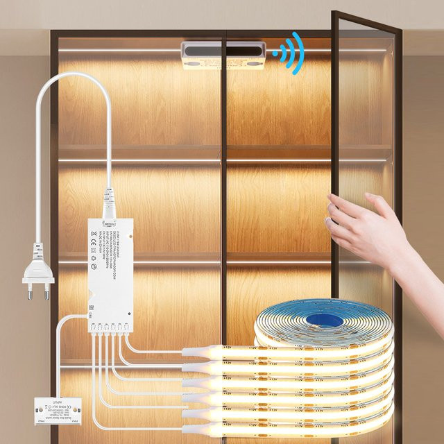 Lcamaw COB LED Streifen mit Bewegungssensor, Warmweiß, 12V, für Schrank und Küche - Bild 1