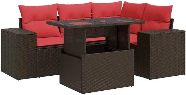 vidaXL 5-tlg Garten-Sofagarnitur in L-Form aus braunem Poly-Rattan mit Kissen und pulverbeschichtetem Stahlgestell - Bild 1