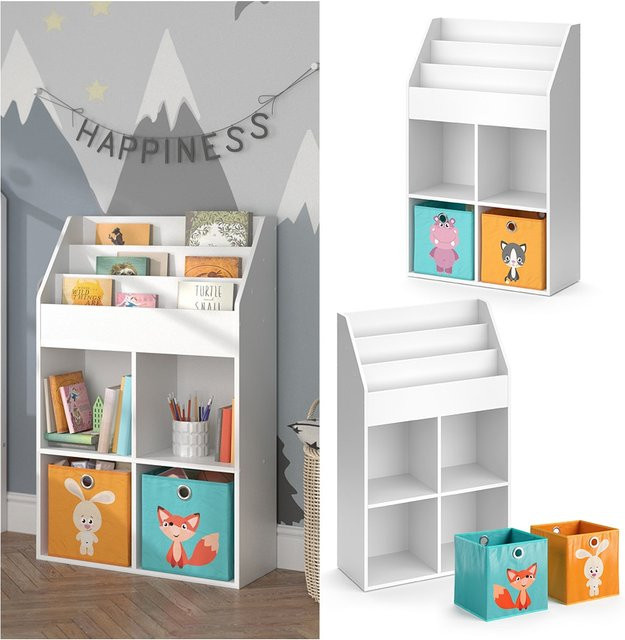 Vicco Kinderregal Luigi Bücherregal mit bunten Faltboxen in Weiß - Bild 1