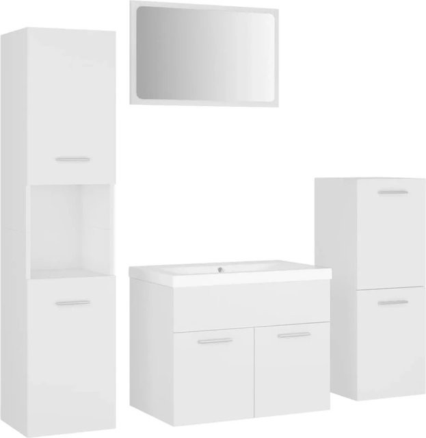 vidaXL Badmöbel-Set in Weiß aus Holzwerkstoff mit Spiegel, Waschbeckenunterschrank, Midischrank und Hochschrank - Bild 1