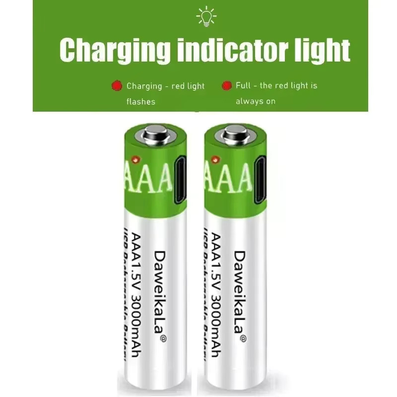 Dadolii AAA Li-Ionen Akku 1,5V 3000 mAh mit USB-C Ladeanschluss, Grün - Bild 2