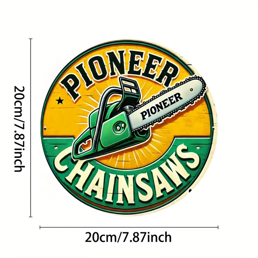 Potdemiel Pioneer Chainsaws Retro-Aluminiumschild – Runde Wanddekoration im Vintage-Stil aus Metall, Mehrfarbig, Durchmesser: 20 cm - Bild 2