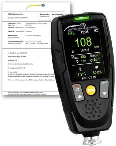 PCE Instruments PCE-CT 29-ICA SSPC Schichtdickenmessgerät in Schwarz mit ISO-Kalibrierzertifikat bis 2000µm für Fe und NFe inklusive Software - Bild 1