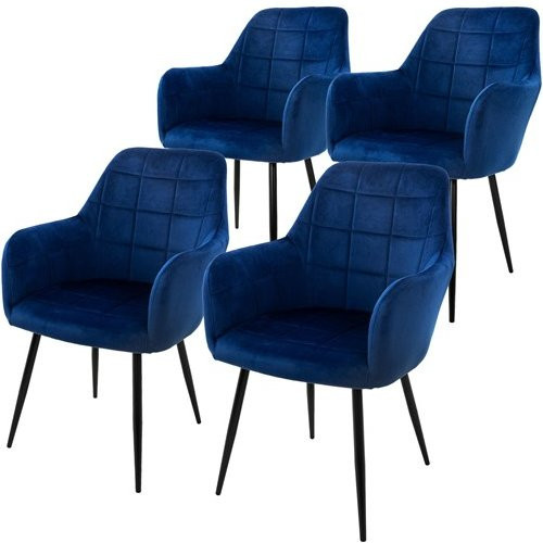 ML-Design 4er Set Esszimmerstühle mit Rückenlehne und Armlehnen in Dunkelblau mit Microfaser-Samtbezug und quadratischer Steppung - Bild 1
