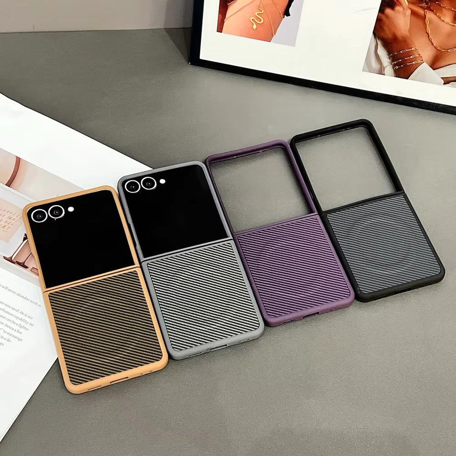 Business Slim Carbon Fiber Texture Schutzhülle für Samsung Galaxy Z Flip 7 FE, 6, 5, 4 in Grau, wasserdicht und magnetisch, matt - Bild 2