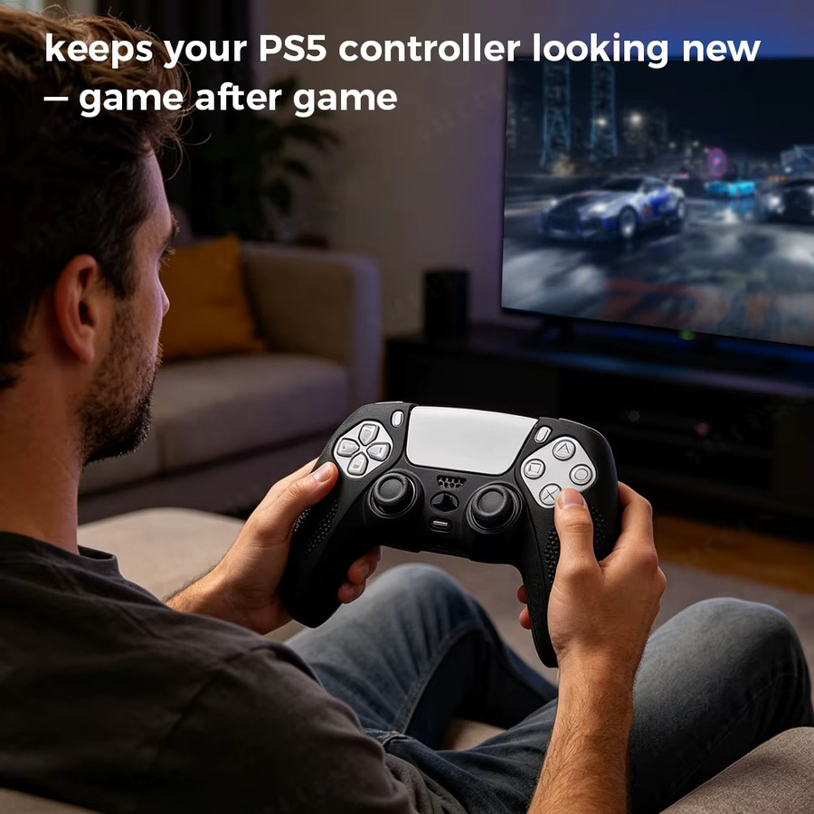 VILCORN Silikonhülle für PS5-Controller in Schwarz mit rutschfester Daumenstick-Griffabdeckung - Bild 6
